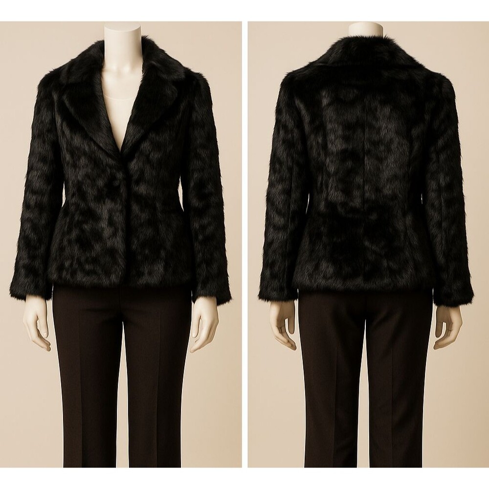 Vintage Black Genuine Rabbit Fur Coat – Luxurious Soft Pelt, Classic Large Fit